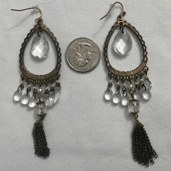Teardrop Beaded Dangle Chain Earrings Bronze - Picture 4 of 6